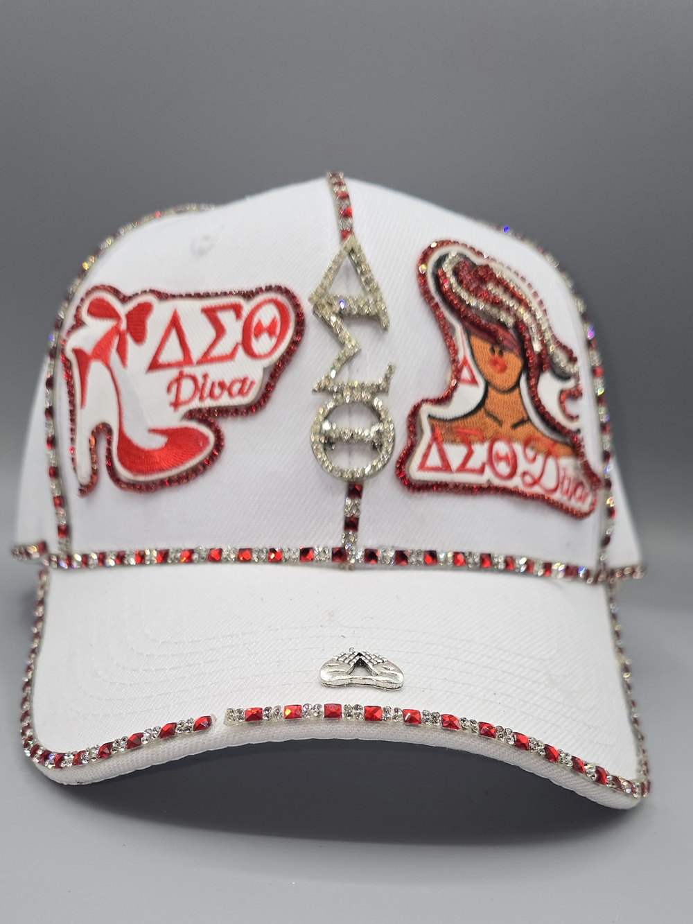 Delta Sigma Theta White & Red Diva Embellished Baseball Cap